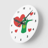 ハートのカエル ラウンド壁時計 (傾斜)
