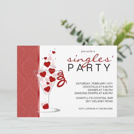 ハートのカクテルグラスはパーティの招待状を選抜しました 招待状 (スタンド正面)