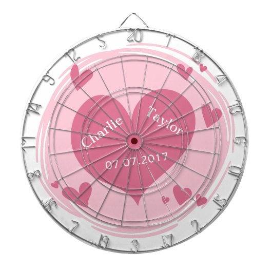 ハートのカスタムな投げ矢板のあなたの名前及び日付 ダーツボード (正面)
