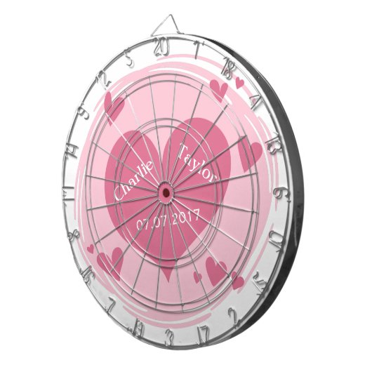 ハートのカスタムな投げ矢板のあなたの名前及び日付 ダーツボード (正面右)