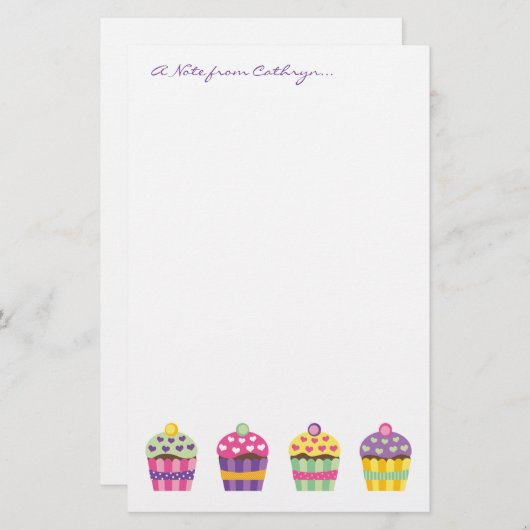 ハートのカップケーキの文房具 便箋 (正面/裏面)