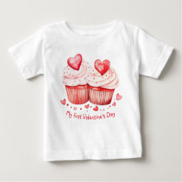 ハートのカップケーキ　初めてのバレンタインデー ベビーTシャツ