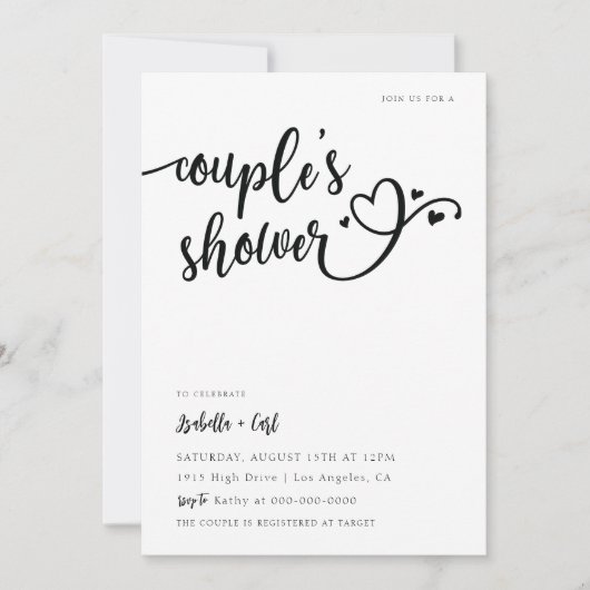 ハートのカップルシャワーの招待状 招待状 (正面)