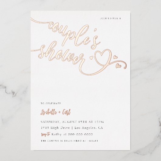 ハートのカップルシャワーの招待状 箔招待状 (正面)