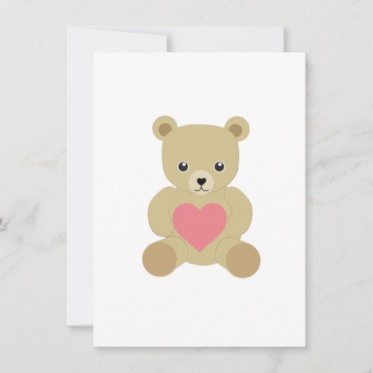 ハートのカードが付いたトラディショナルなテディベア シーズンカード (正面)