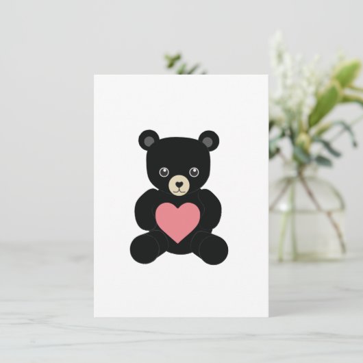 ハートのカードが付いた黒いテディベア シーズンカード (スタンド正面)