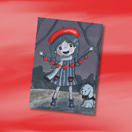 ハートのガーランドの女の子 バレンタインデーボタン 缶バッジ