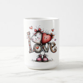 ハートのキャラクターイラストとLOVE コーヒーマグカップ