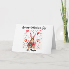 ハートのキュートなウサギのバレンタインカード カード