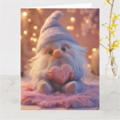 ハートのキュートな小人：バレンタインデーのデザイン カード (黄色い花)