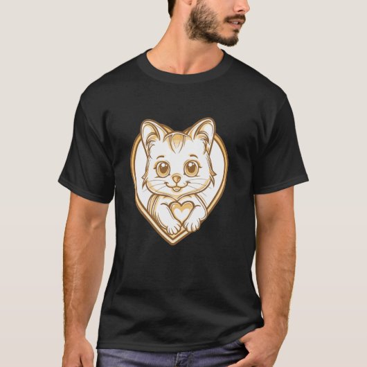 ハートのキュートな猫 私の猫1 Tシャツ (正面)