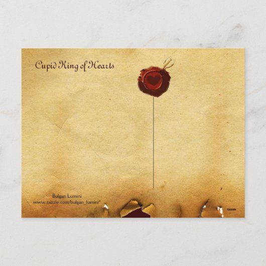 ハートのキューピッドキング、赤ワックスシールバレンタインデー シーズンポストカード (裏面)