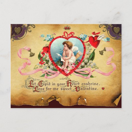 ハートのキューピッドキング、赤ワックスシールバレンタインデー シーズンポストカード (正面)