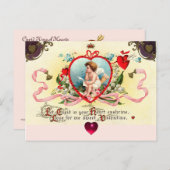 ハートのキューピッドキング、赤ワックスシールバレンタインデー シーズンポストカード (正面/裏面)