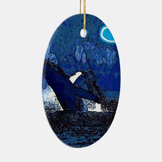 ハートのギフトを持つ飛んでいるなザトウクジラ セラミックオーナメント (右)