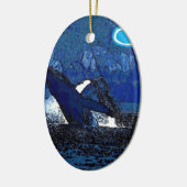 ハートのギフトを持つ飛んでいるなザトウクジラ セラミックオーナメント (左)