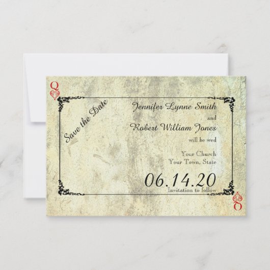 ハートのクイーン結婚式の日付を保存 セーブザデート (正面)