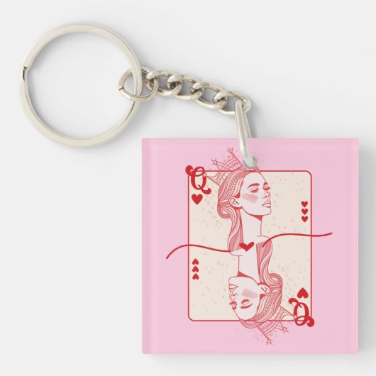 ハートのクイーン赤とピンク名門私立校風のアート キーホルダー (正面)