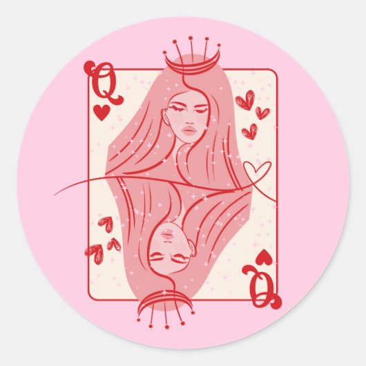 ハートのクイーン赤とピンク名門私立校風のアート ラウンドシール (正面)