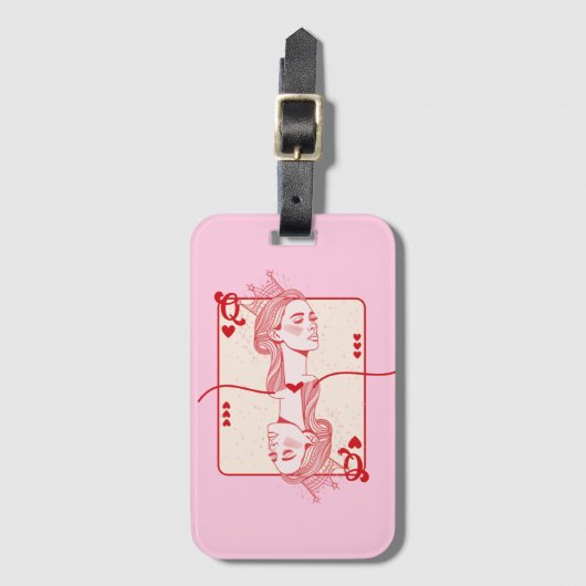 ハートのクイーン赤とピンク名門私立校風のアート ラゲッジタグ (正面縦)