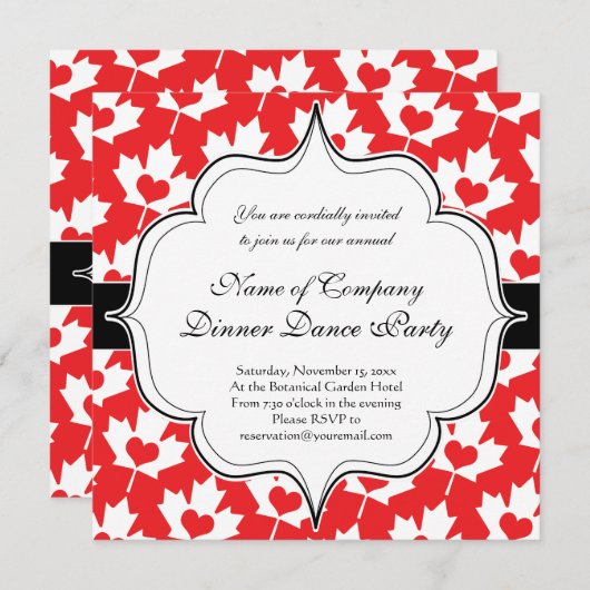 ハートのクラシックなカナダの旗のカエデの葉 招待状 (正面/裏面)