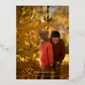 ハートのクリスマスカード1枚写真 ホリデーカード 箔シーズンカード (正面)