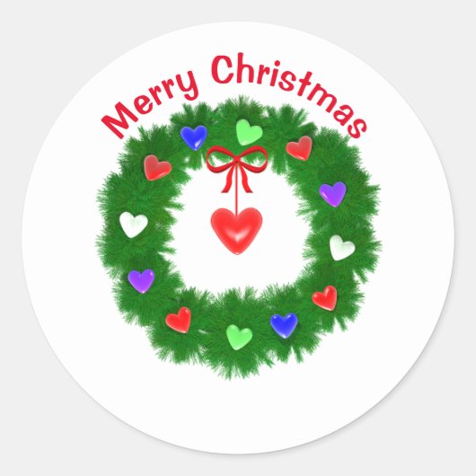 ハートのクリスマスリース ラウンドシール (正面)