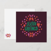 ハートのグリーンの手書きで季節の挨 シーズンカード (正面/裏面)