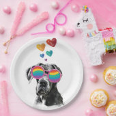 ハートのグレートデーン犬 バレンタインデー ペーパープレート (パーティー)