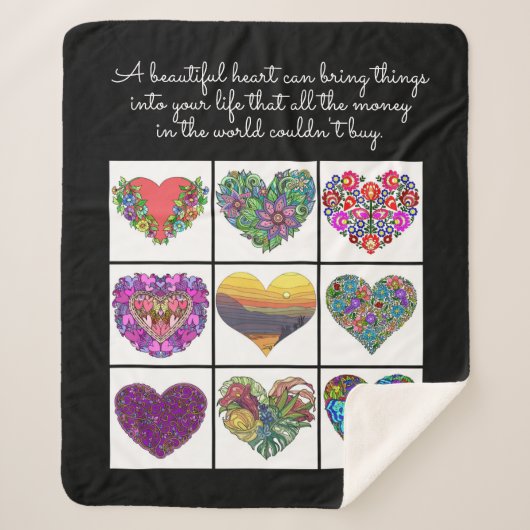 ハートのコラージュ絵を描、引用文 シェルパブランケット (正面)