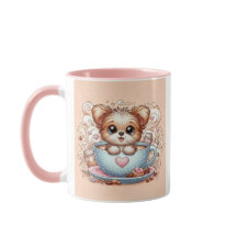 ハートのコーヒーカップに入ったかわいい子犬