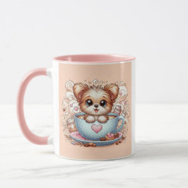 ハートのコーヒーカップに入ったかわいい子犬 マグカップ