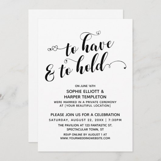 ハートのコールigraphy 受付「愛を捧げ、愛を紡ぐ」 招待状 (正面/裏面)