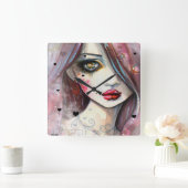 ハートのゴシックファンタジーアートの少女 スクエア壁時計 (ホーム)