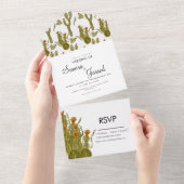 ハートのサボテン 水彩 手描き 結婚式 オールインワン招待状 (貼ってはがせる)
