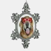 ハートのサングラスの休日のゴールデン・リトリーバー犬 スノーフレークピューターオーナメント (左)