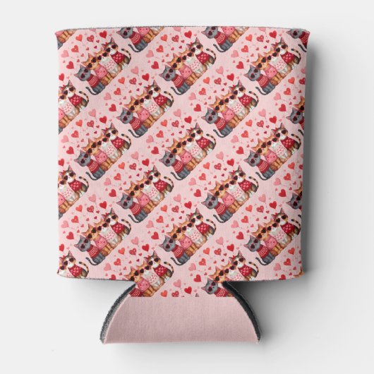 ハートのサングラスをかけたかわいいバレンタイン猫ちゃん 缶クーラー (正面)