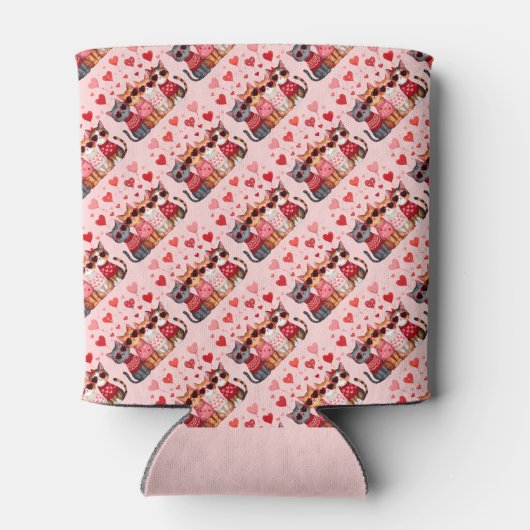 ハートのサングラスをかけたかわいいバレンタイン猫ちゃん 缶クーラー (裏面)