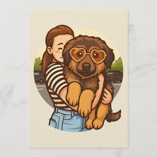 ハートのサングラスをかけたかわいい子犬 招待状 (正面)