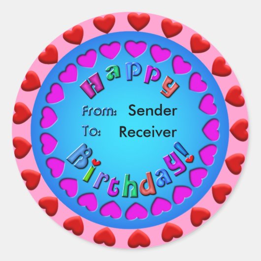 ハートのサークルハッピーバースデーシール ラウンドシール (正面)
