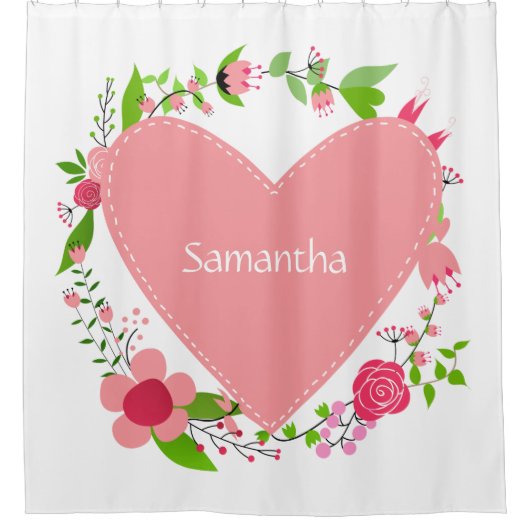 ハートのシャワーカーテンカスタムの名前 シャワーカーテン (正面)