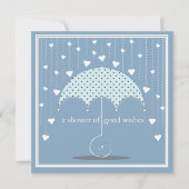 ハートのシャワー青ベビーシャワー招待状 招待状 (正面)