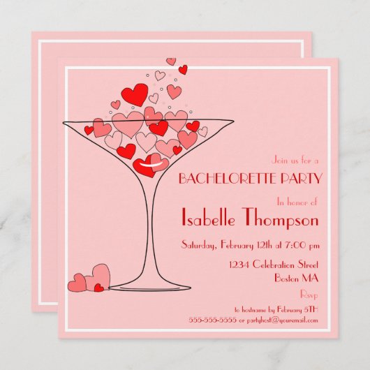 ハートのシャンペンのバチェロレッテの招待状 招待状 (正面/裏面)