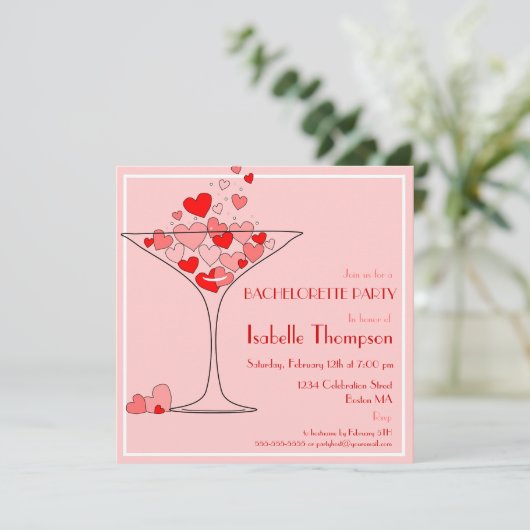 ハートのシャンペンのバチェロレッテの招待状 招待状 (スタンド正面)