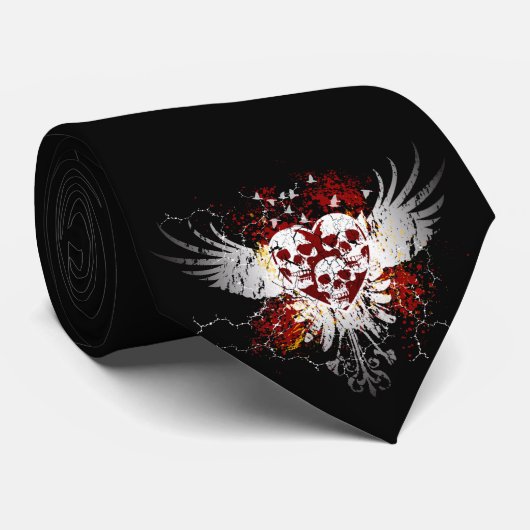 ハートのスカルのタイ ネクタイ (ロール)