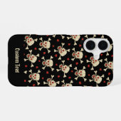 ハートのスカル柄 iPhone 16ケース (裏面横)