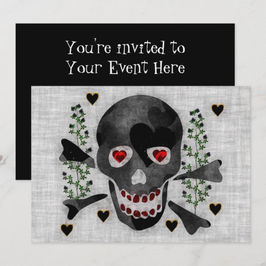 ハートのスカル 招待状 (正面/裏面)