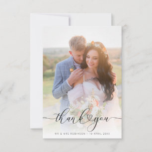 ハートのスクリプトがエレガントな結婚式の写真のサンクスギフト サンキューカード