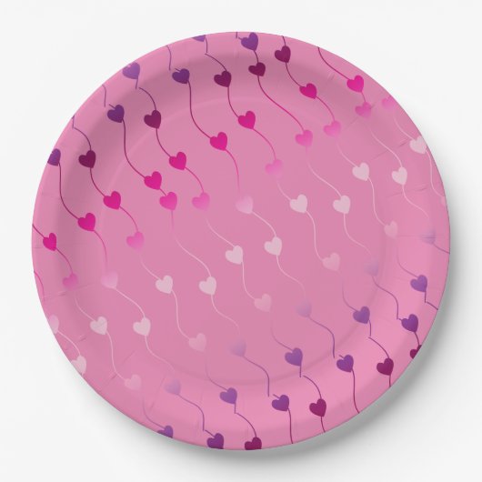 ハートのストリングパターン グラデーションピンク ID628 ペーパープレート (正面)