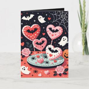 ハートのスプーキーキュートハロウィンイラスト カード